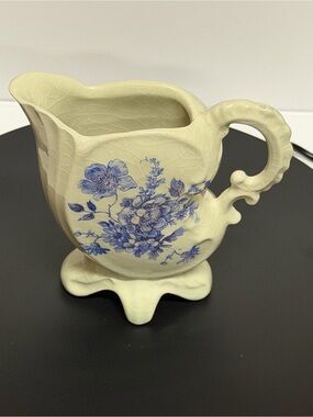 Ceramic Pitcher/Creamer- Cream and Blue with lots of crazing. Made in England